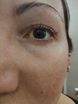 Left eye immediately after lash lift.