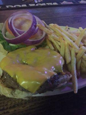 Burger and fries. This may photo may be from another restaurant. If it is please excuse me as I have a lot of reviews to catch up on.