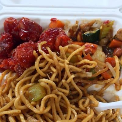 Sweet and sour pork, Kung pao chicken and chow mein. All for $5!