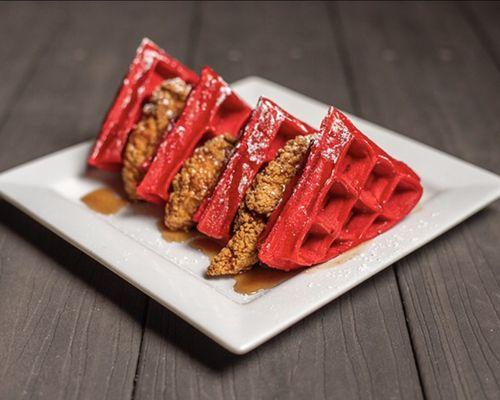 Chicken and Red Velvet Waffles