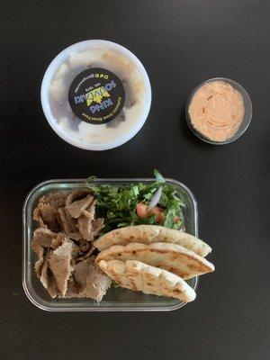 Lamb Gyro Platter [$17.75] + Greek Yogurt with grape sweet preserves [$7.50]