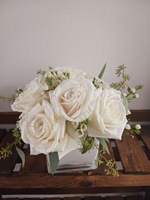 Pearly Roses in a cubed vase