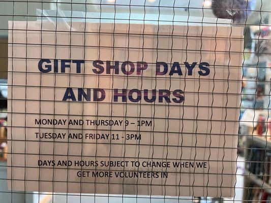 Gift Shop Hours