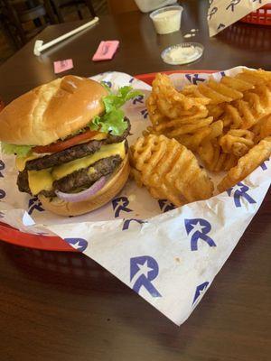 double burger & waffle fries