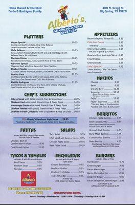 2022 Menu (front)