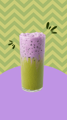 Indulge in our Ube Matcha Latte. It's a colorful escape in a cup--who knew green and purple could taste this good?