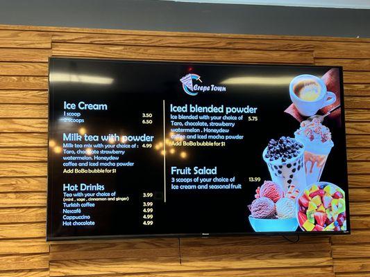 Ice cream menu options