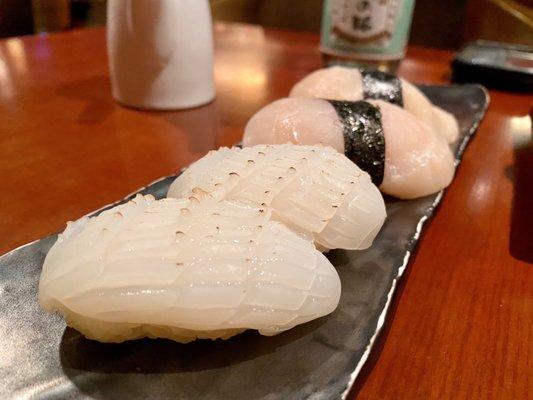 Ika Squid Nigiri and Hotategai Scallop Nigiri