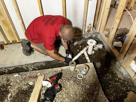 Simple under ground plumbing being done to add a bathroom in the basement!