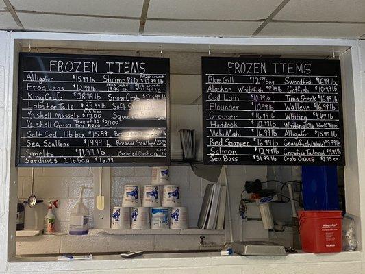 Frozen items menu