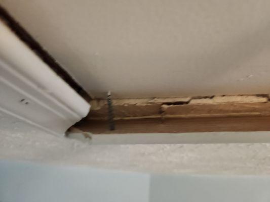 The is my attic door trim that was damaged while Mr. Raoof was entering attic multiple. The actual door was damage split in half..