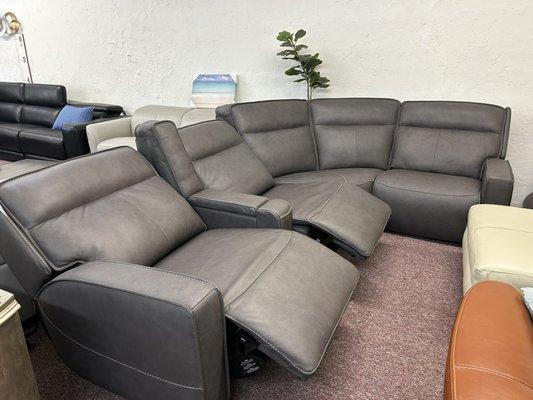 100% real aniline leather sectional with 3 power recliners- Dextan $2,799