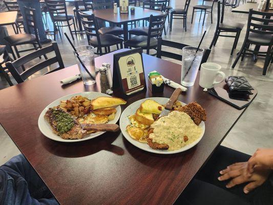 Chicken fried steak and steak and eggs