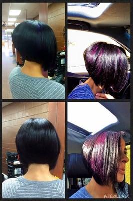 Love my cut and purple peek-a-boo highlights!