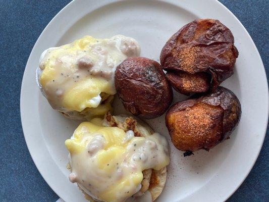 Cod Cake Benedict along with home fries