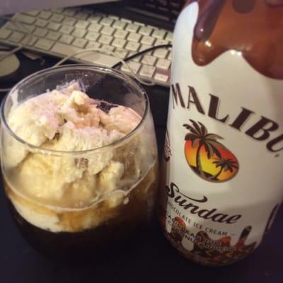 Grab yourself the new Malibu sundae chocolate icecream liquor. Add part Malibu, 2 part kola, ice, one scope icecream