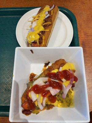 Detroit dog top, hot dog with everything on the bottom