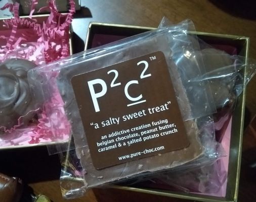 p2c2 bar - an addictive creation fusing Belgian chocolate, peanut butter, caramel & a salted potato crunch