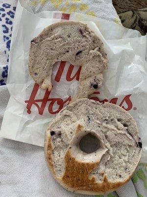 Blue berry bagel toasted with cream cheese