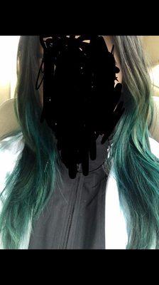 Balayage into teal green