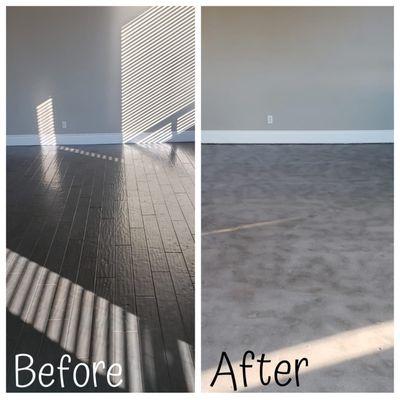 Dust Free Wood Flooring Removal before and after shot for a job in Scottsdale Arizona.