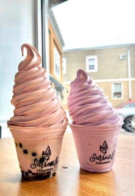 Strawberry ice cream and taro ice cream (kiddie size)