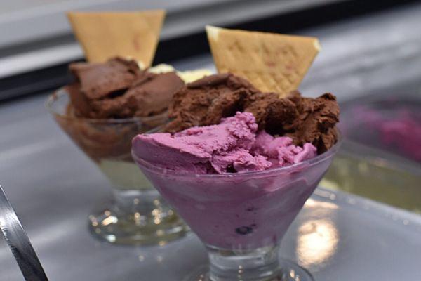 New at Annabella's: homemade gelato!! In-house or takeout! Pictured: chocolate and mixed berry.