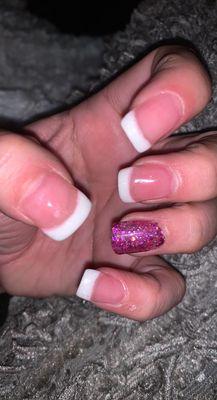 Really disappointed! Asked for a glitter white tips got short white tips that shows the outgrown nail and I got cut alot!