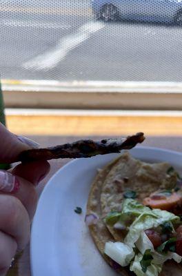 Paper thin piece of fish in the fish tacos. Only this piece!!!