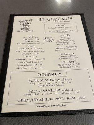 Breakfast menu