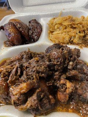 Oxtails, cabbage, and Fried Sweet Plantians