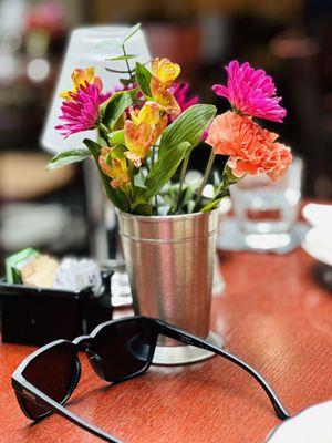 Flowers from the waiter.