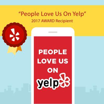 Happy to receive the "People Love Us on Yelp Award" for 2017! Thank you to our amazing customers!