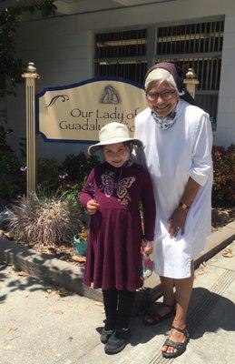 Sister Janice visiting with students at the end of the school year