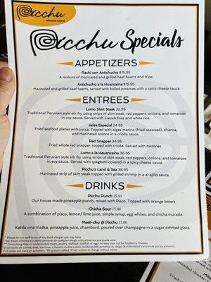 Specials menu