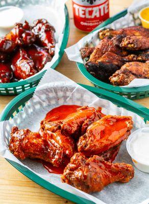 Our wings in each of our three sauces!