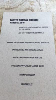 Menu for Easter brunch at alaMar