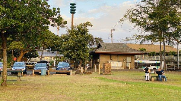 Picnic tables & small parking lot