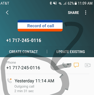 This is a record of my call the day before.