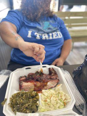 Smoked ribs home made fresh greens cole slaw