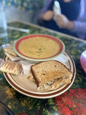 Hot Chili Hills Turkey Sandwich and Bowl Of Soup Broccoli and cheese