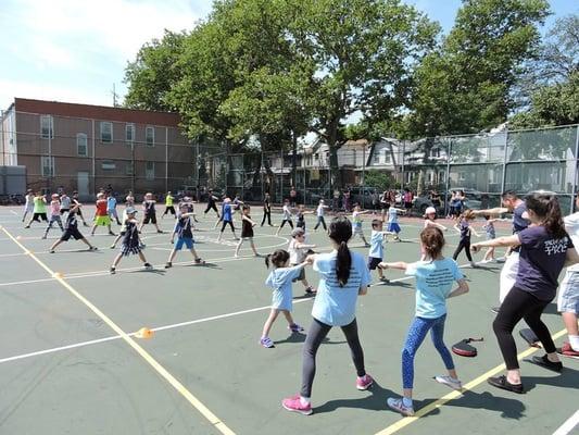 Enjoying the great weather with a field day class at our local school