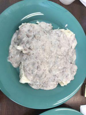 Large biscuits with gravy