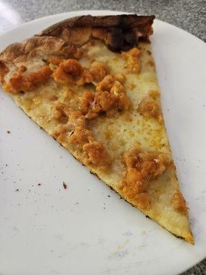 Slice of the buffalo chicken pizza from PizzaOne.