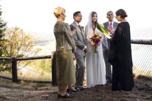 Joanie Levine, of yourpersonalceremony.com, officiating wedding at Bridal Veil Falls Look-out Point