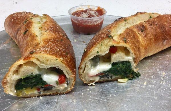 Spinach and roasted red pepper stromboli