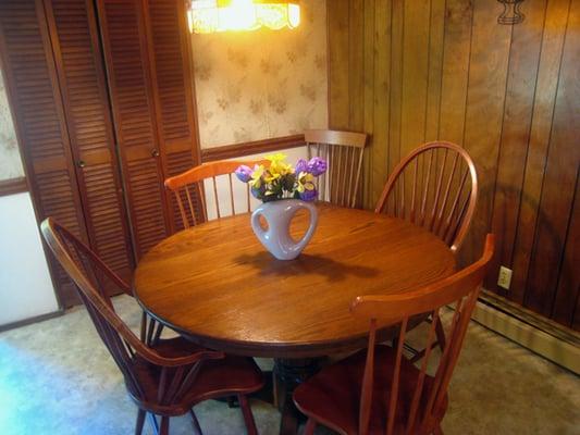 Comfortable eating area in kitchen of House Eleven at Aqua Casa Vacation Homes, Chautauqua, NY.