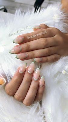 Green French tip gelx by Tiana