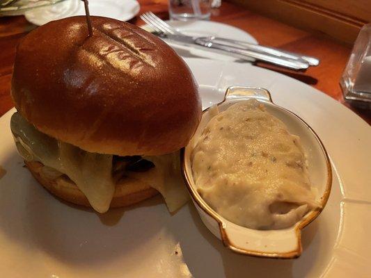 Smothered Burger with red skin Mashed Potatoes