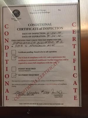 MDA's Conditional Certificate of Inspection due to lack of compliance expired in 8-24-2014. Today's date is 10-18-2014.